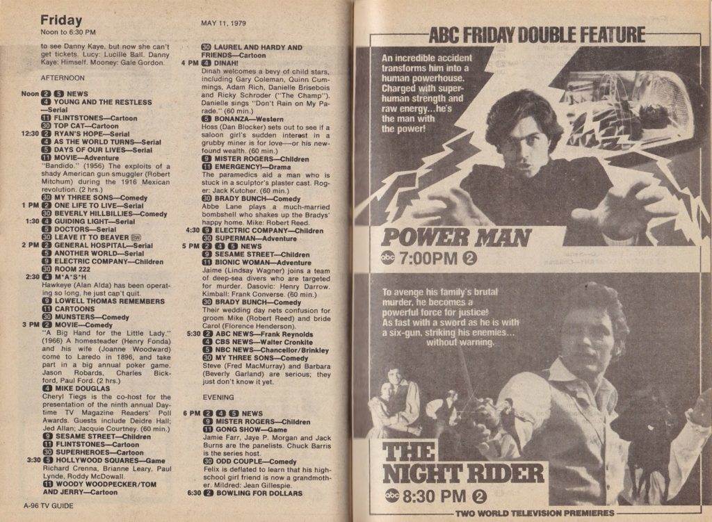 TV Guide page showing ad for 'Power Man'